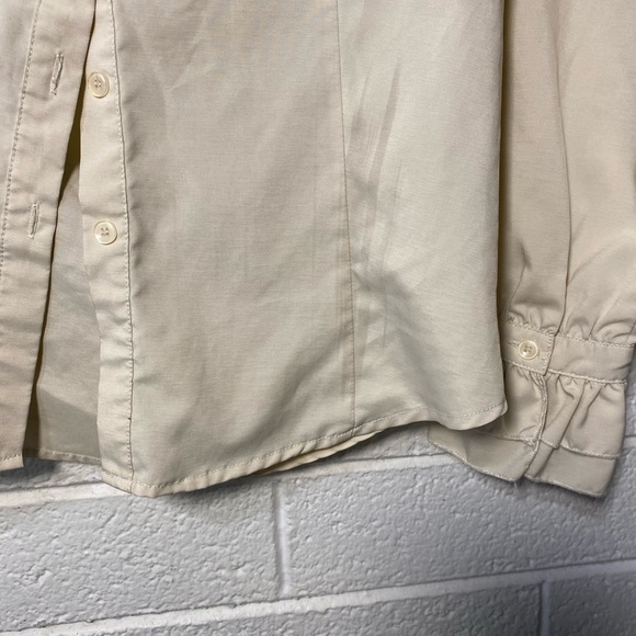 Ruffle Neck Vintage Style Blouse Cream Ivory Ruffly Wrist Button Down Up sm flaw - Picture 4 of 12